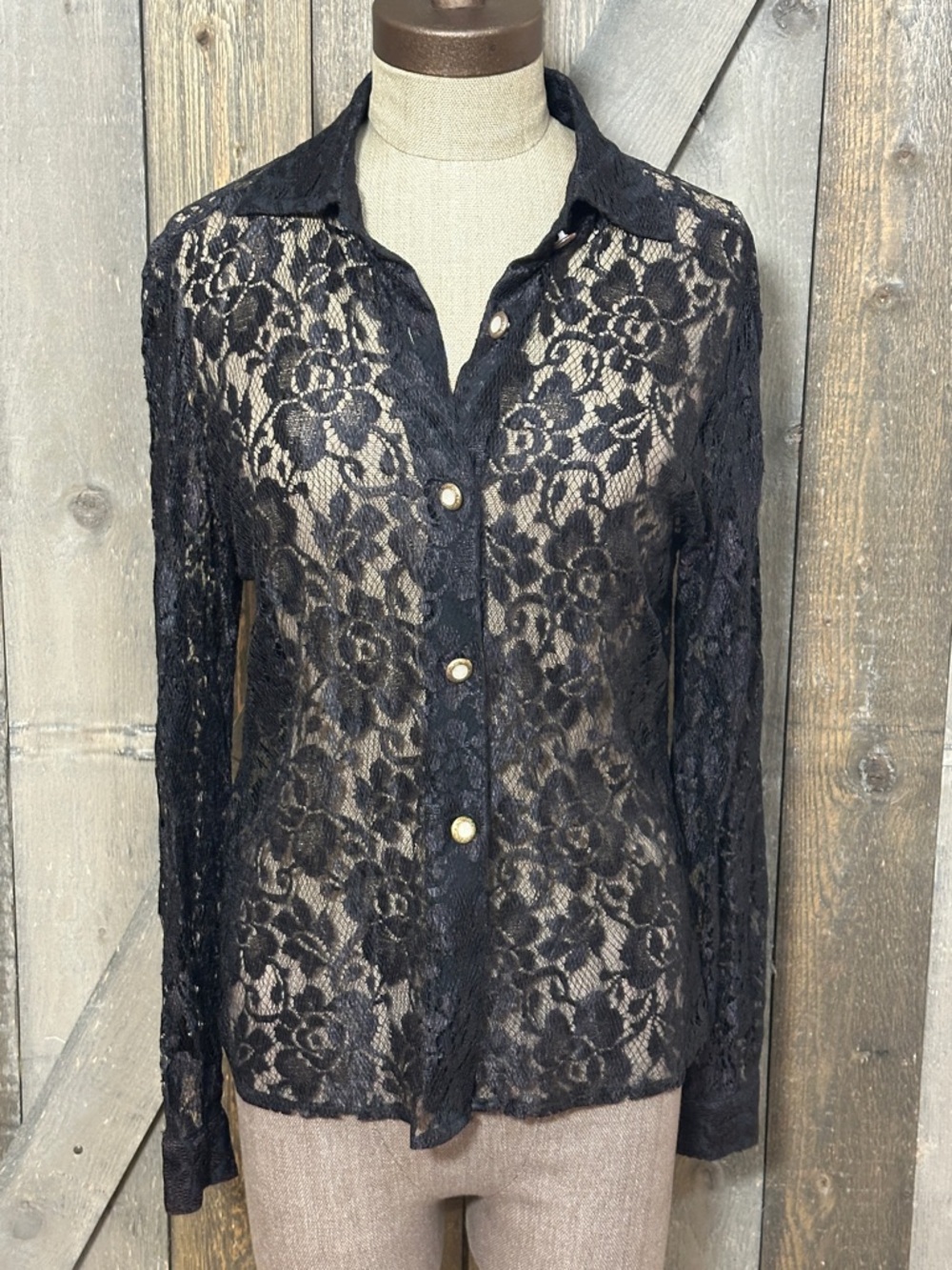 Vintage Tess Black Plum Tone Lace Blouse Victorian Inspired Whimsigoth Romantic